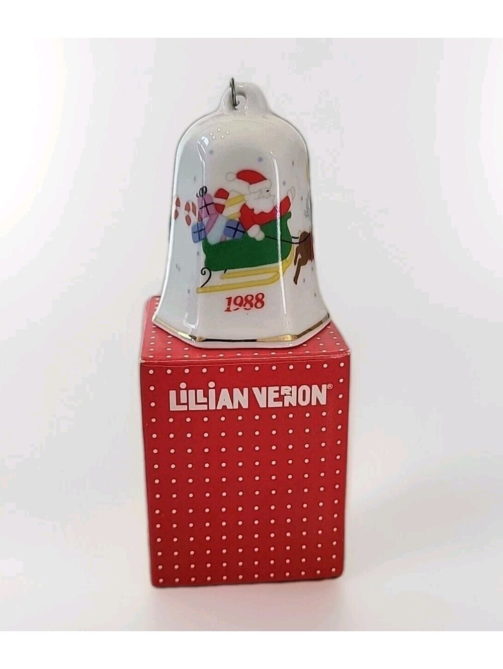 Vtg Lillian Vernon Mini Christmas Bell Ornament Decorative Santa Sled 1988 EUC